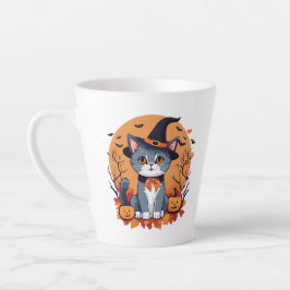 Taza De Café Latte Gato de Halloween