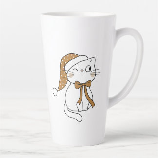 Taza De Café Latte Gato de Invierno Guiñando
