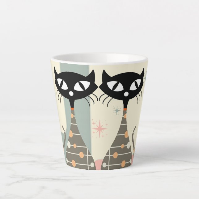 Taza De Café Latte Gato de mediados del siglo (Anverso)