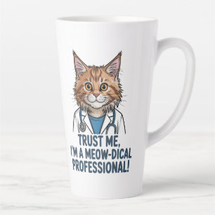 Taza De Café Latte Gato de médico divertido Ilustración de humor médi