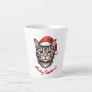 Taza De Café Latte Gato de Navidad Lindo Personalizado con Sombrero d