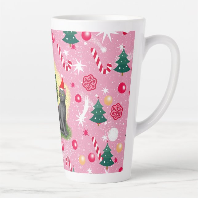 Taza De Café Latte Gato de Navidades rosados (Derecha)