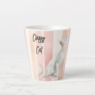 Taza De Café Latte Gato de rayas de crema rosada de bonito