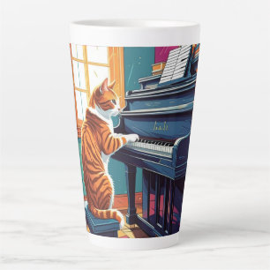 Taza De Café Latte Gato de Tabby jugando al piano