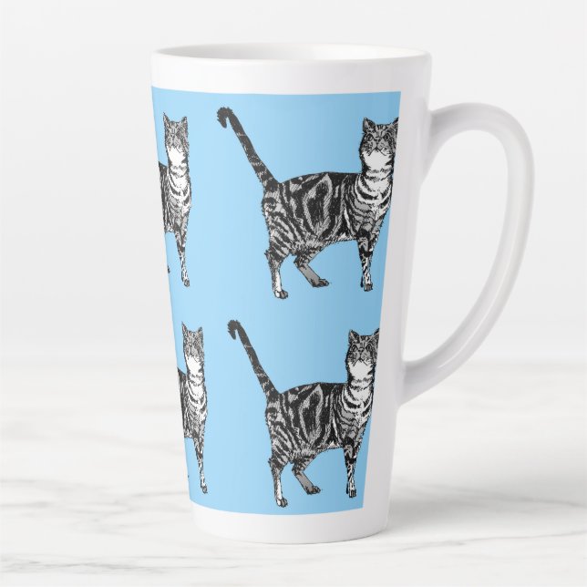 Taza De Café Latte Gato de Taburete Gato Brillante Gatos Azules Latte (Derecha)