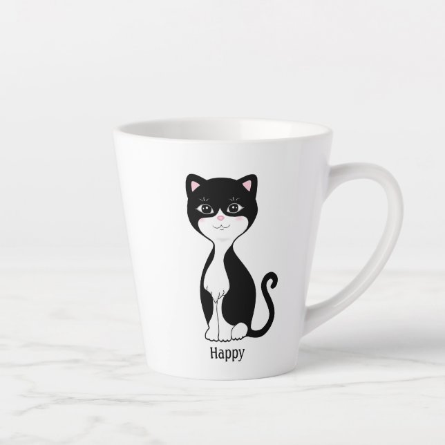 Taza De Café Latte Gato de Tuxedo Feliz (Derecha)