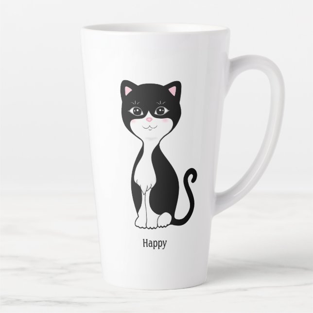 Taza De Café Latte Gato de Tuxedo Feliz (Derecha)