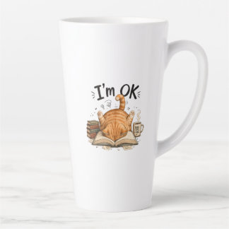 Taza De Café Latte Gato Divertido Leyendo Libros Amante del Café Gráf