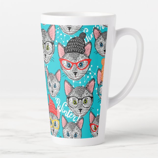 Taza De Café Latte Gato en el gorra (Derecha)