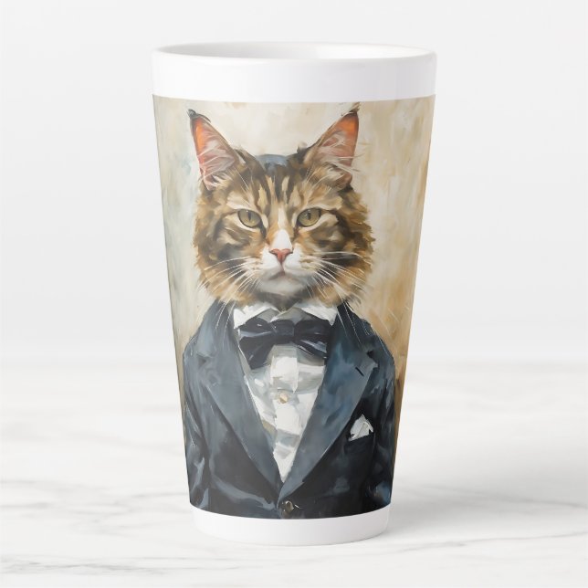 Taza De Café Latte Gato en un traje (Anverso)