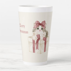 Taza De Café Latte Gato En Una Caja Navidad