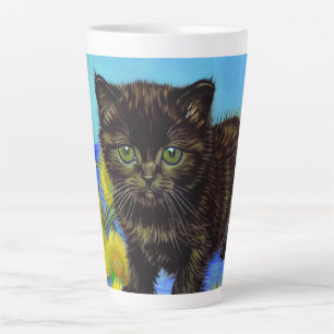 Taza De Café Latte Gato estilo Van Gogh con girasoles