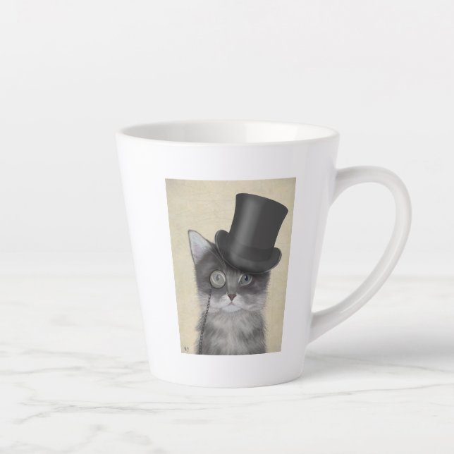 Taza De Café Latte Gato gris con sombrero superior (Derecha)