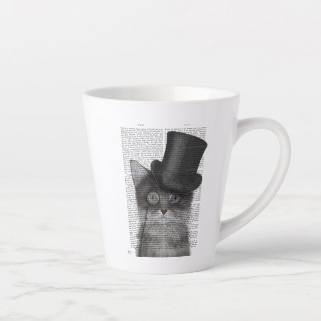 Taza De Café Latte Gato gris con sombrero superior (Derecha)