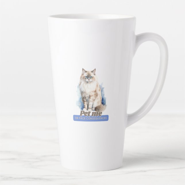 Taza De Café Latte Gato ingenioso "Mascota o consecuencias faciales" (Derecha)