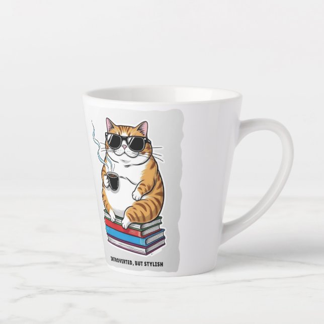 Taza De Café Latte Gato Introvertido con Estilo (Derecha)