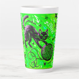 Taza De Café Latte Gato juguetón verde lima