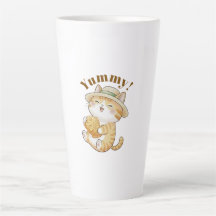 Gato Kawaii de Jengibre con Taza de Latte de Taiya