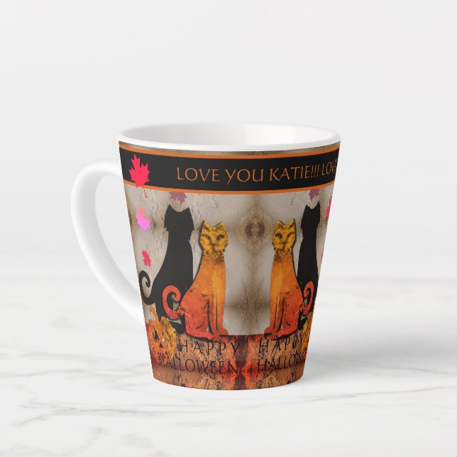 Taza De Café Latte Gato Kitty de Halloween (Ángulo izquierdo)