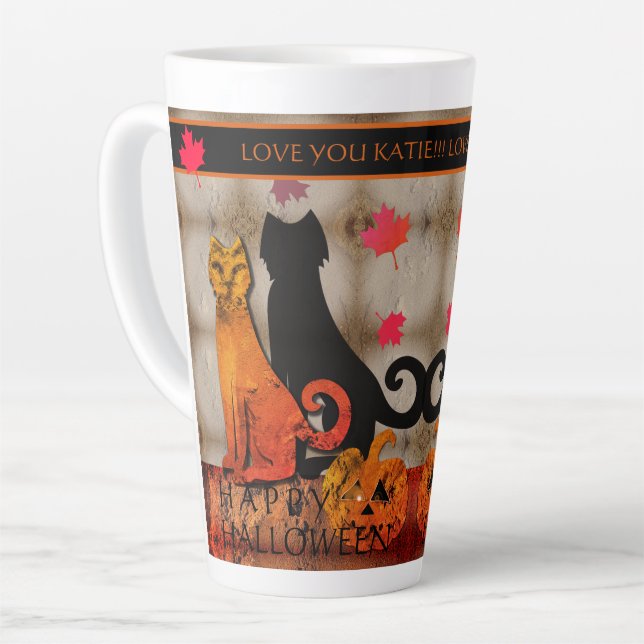 Taza De Café Latte Gato Kitty de Halloween (Ángulo izquierdo)