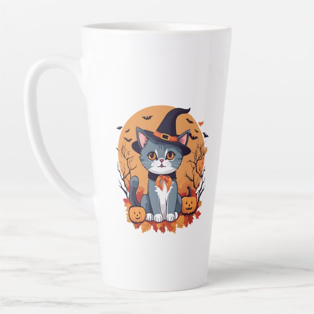 Taza De Café Latte Gato lindo de Halloween grande (Izquierda)