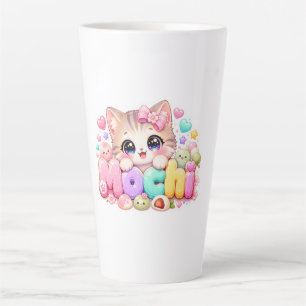 Taza De Café Latte Gato Mochi Kawaii Lindo Nombre Rosa Pastel Brillan