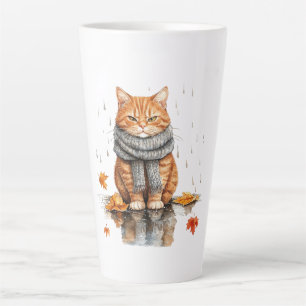Taza De Café Latte Gato Naranja Gruñón en la Lluvia
