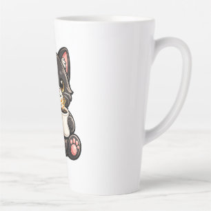 Taza De Café Latte Gato Negro Adorable con Café
