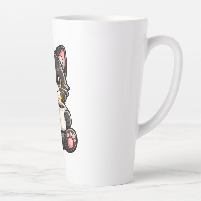Taza De Café Latte Gato Negro Adorable con Café (Derecha)