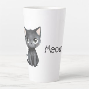 Taza De Café Latte Gato Negro Adorable Maúlla