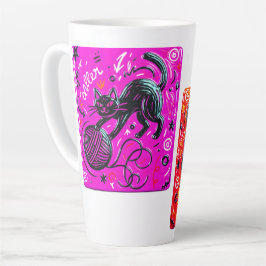 Taza De Café Latte Gato Negro de Dos Tonos