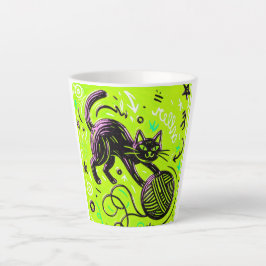 Taza De Café Latte Gato Negro de Neón Lima