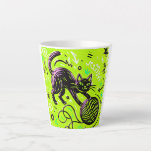 Taza De Café Latte Gato Negro de Neón Lima