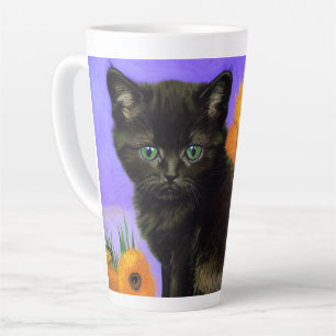 Taza De Café Latte Gato negro de Van Gogh con girasoles