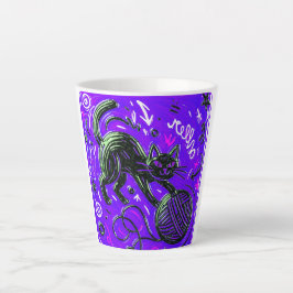 Taza De Café Latte Gato Negro Morado Neón