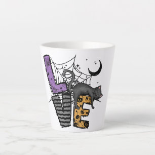 Taza De Café Latte Gato negro perezoso en la web araña con amor