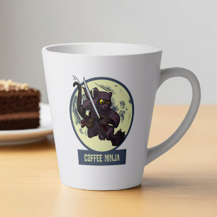 Taza De Café Latte Gato Negro Saltarín Ninja Arte Alternativo de Anim