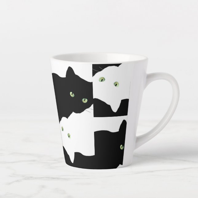 Taza De Café Latte Gato negro y blanco (Derecha)
