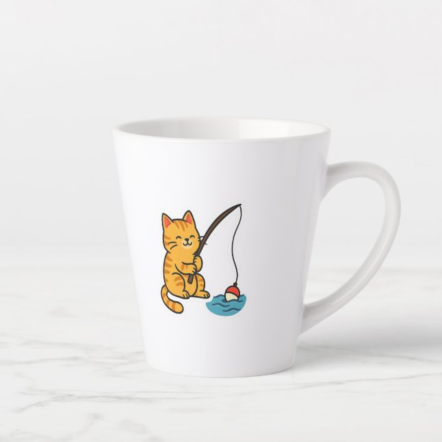 Taza De Café Latte Gato Pescador (Derecha)