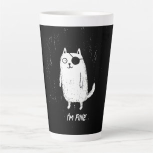 Taza De Café Latte Gato Pirata – Arte de Gato Divertido Minimalista