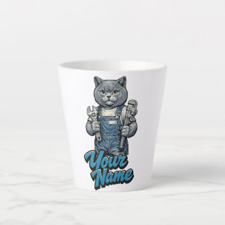 Taza De Café Latte Gato Plomero Personalizado Scottish Fold Adorable