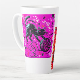 Taza De Café Latte Gato Rosa de Dos Caras