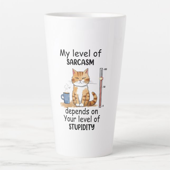 Taza De Café Latte Gato sarcástico - Gracioso arte Naranja (Anverso)