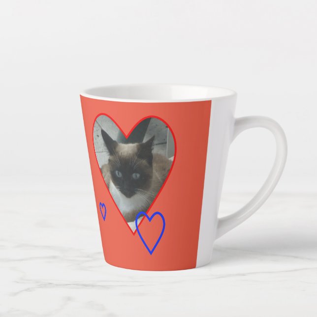 Taza De Café Latte Gato siamés en polvo cardíaco. Naranja Red Latte M (Derecha)