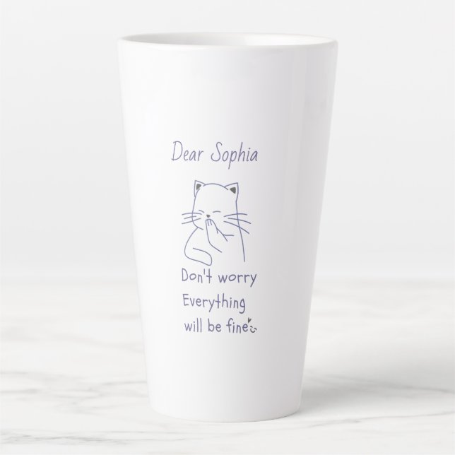 Taza De Café Latte Gato sonriente con mensaje (Anverso)