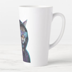 Taza De Café Latte Gato Tabby Gamer Ciberpunk Neon Genial Futurista