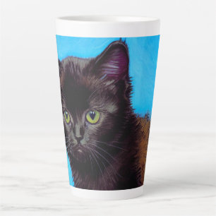Taza De Café Latte Gato Van Gogh y flores