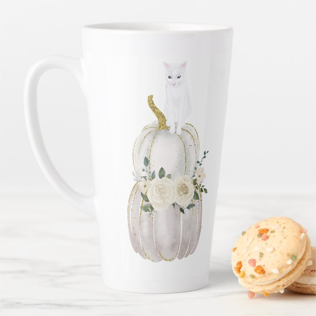 Taza De Café Latte Gato y calabaza de Halloween (In situ)