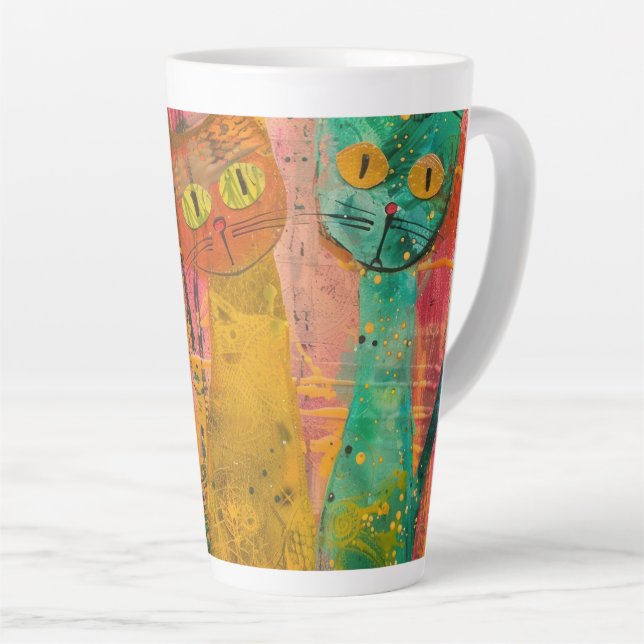Taza De Café Latte Gatos de acuarela Boho - Arte felino de tierra (2) (Ángulo derecho)