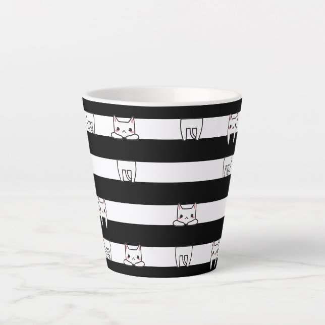 Taza De Café Latte Gatos de escalada en franjas negras (Anverso)